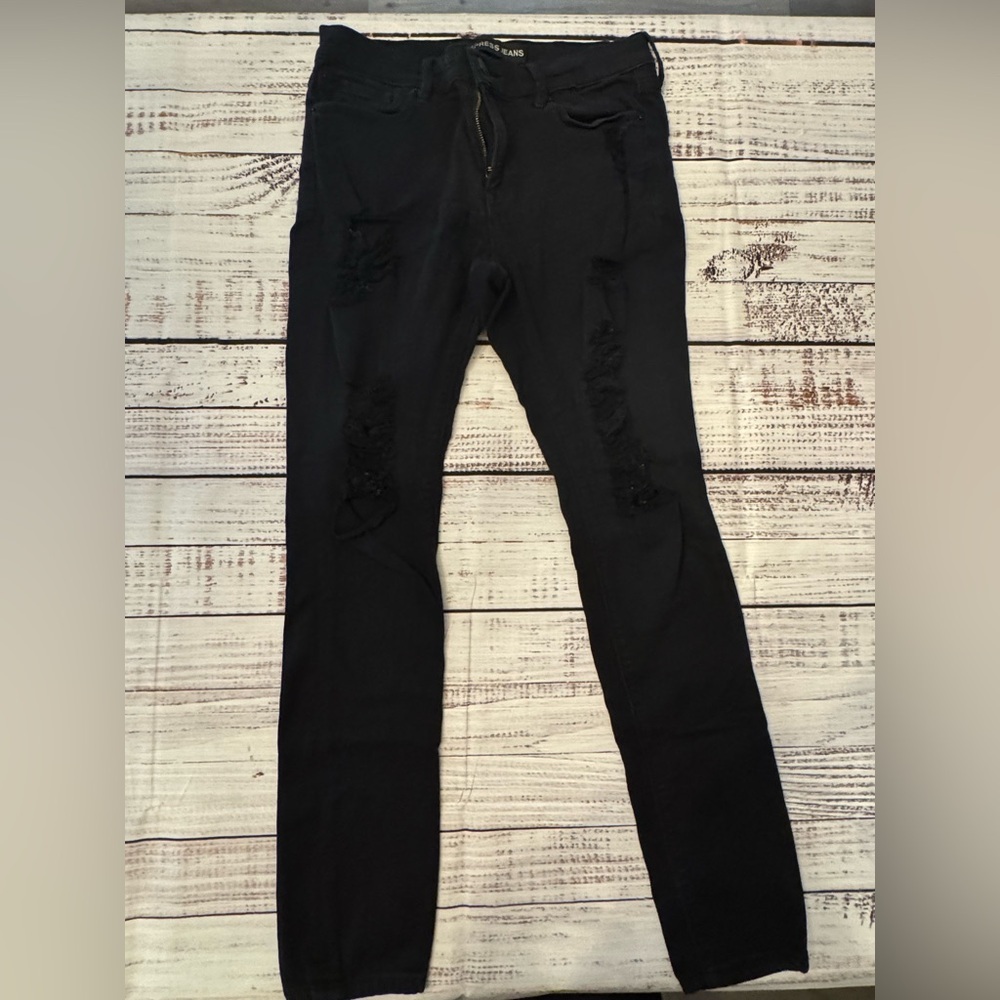 Express Black Distressed Skinny Jeans